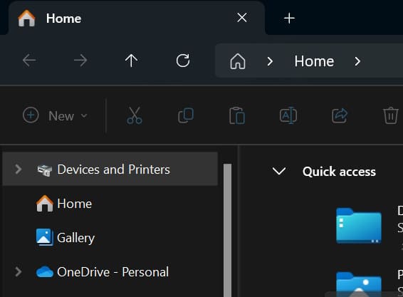 Devices and Printers in Navigation pane