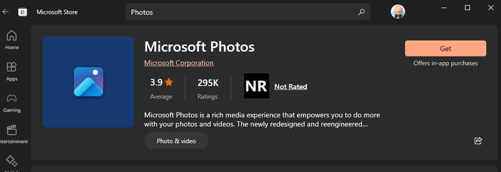 reinstall MS Photos