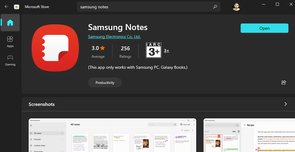 Samsung Notes MS Store