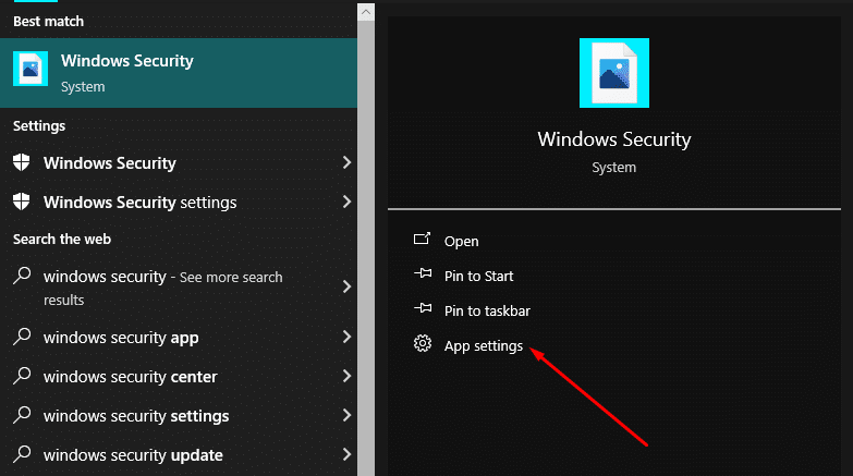 Windows Security App Settings