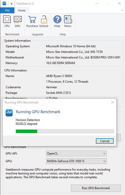 Geekbench GPU testing