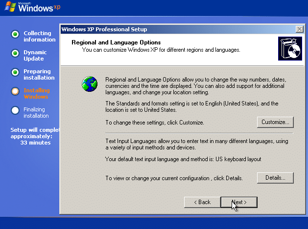 Windows Xp emulator settings