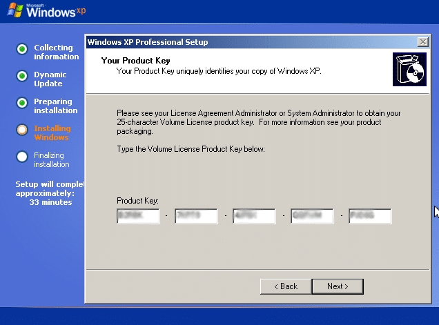 Windows XP serial key