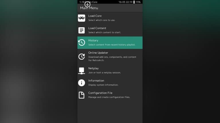 RetroArch emulator app running on iOS