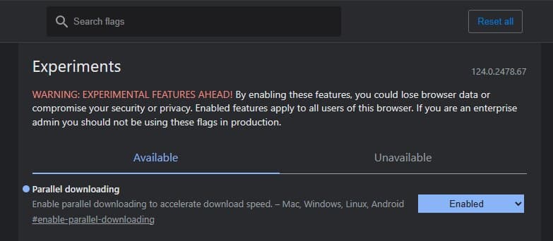 parallel Downloads Edge flag