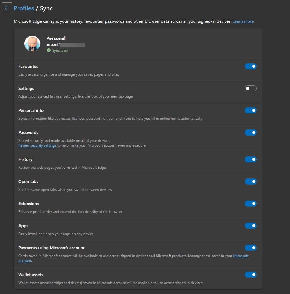 Sync Microsoft Edge on PC