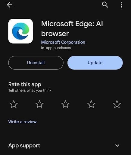 Update Edge browser on Android