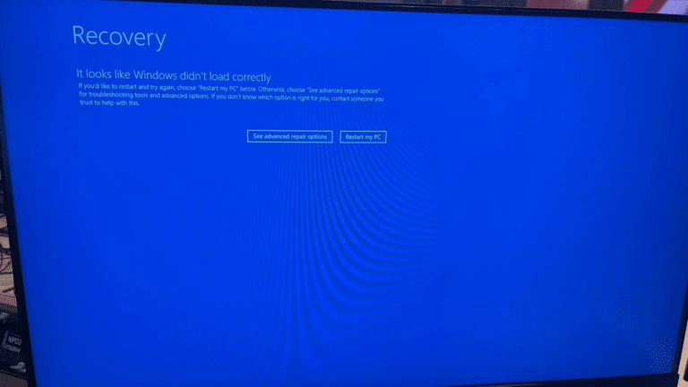 windows recovery error