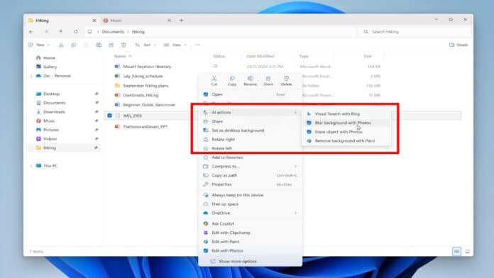 ai option in windows 11 file explorer