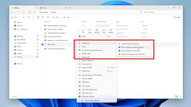 ai option in windows 11 file explorer