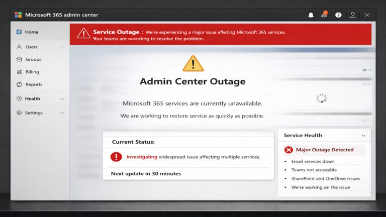 Microsoft 365 admin center outage