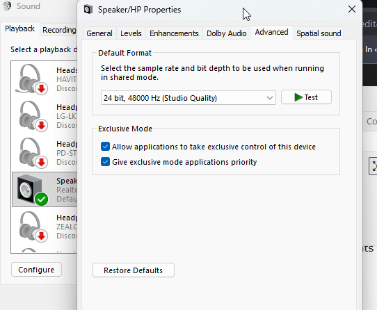 Change the Audio Format