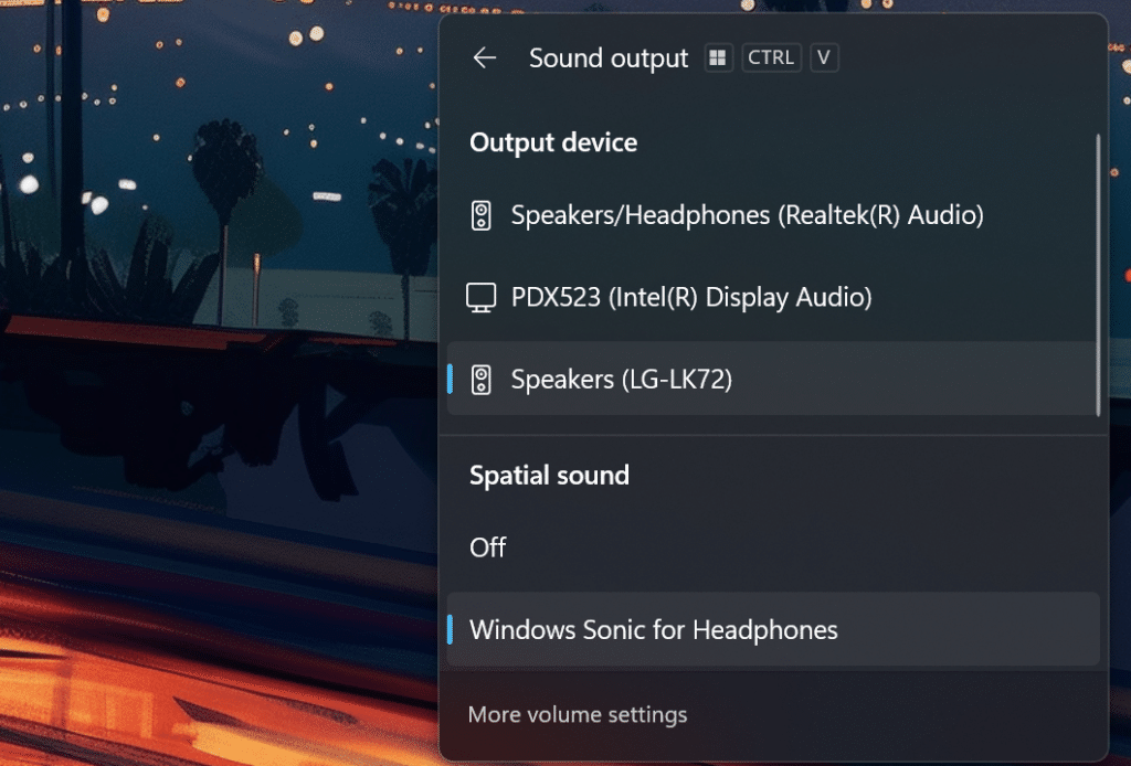 Set the Default Audio Device via Quick Settings 1